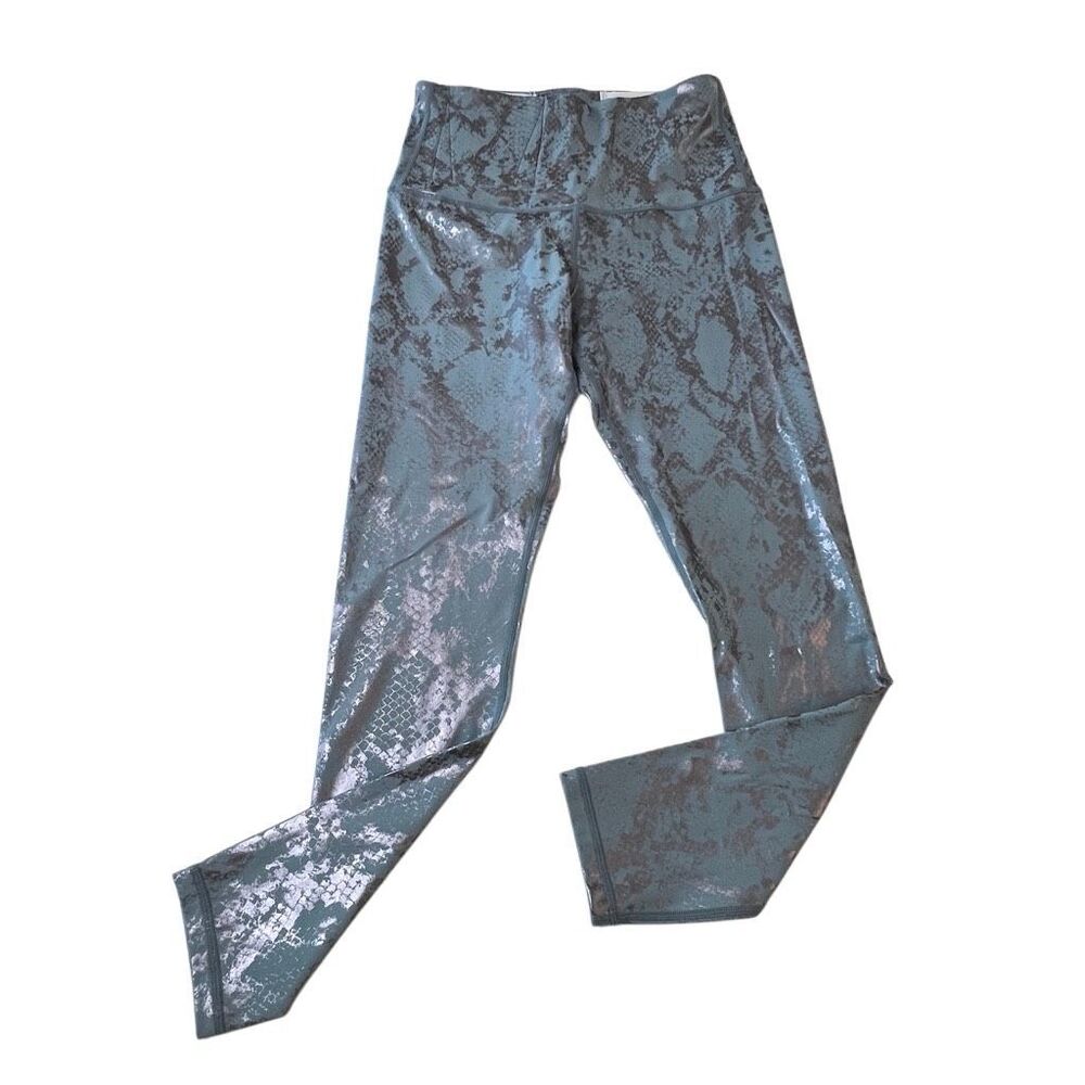 Alexo Athletica Womens Metallic Foil Snakeskin Carrywear Leggings Silver Blue XS
